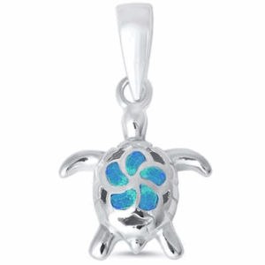 Blue Opal Plumeria Turtle .925 Sterling Silver Pendant