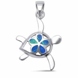 Cute Blue Opal Turtle .925 Sterling Silver Pendant