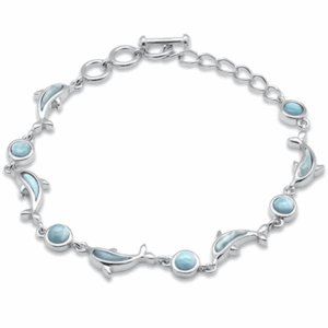Dolphins Natural Larimar .925 Sterling Silver Bracelet
