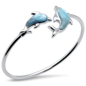 Dolphins Natural Larimar .925 Sterling Silver Cuff Bracelet