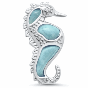 Natural Larimar Seahorse .925 Sterling Silver Pendant