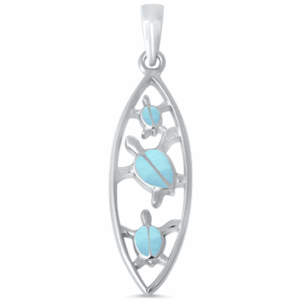 Natural Larimar Turtles .925 Sterling Silver Pendant