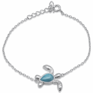 Turtle Natural Larimar .925 Sterling Silver Bracelet
